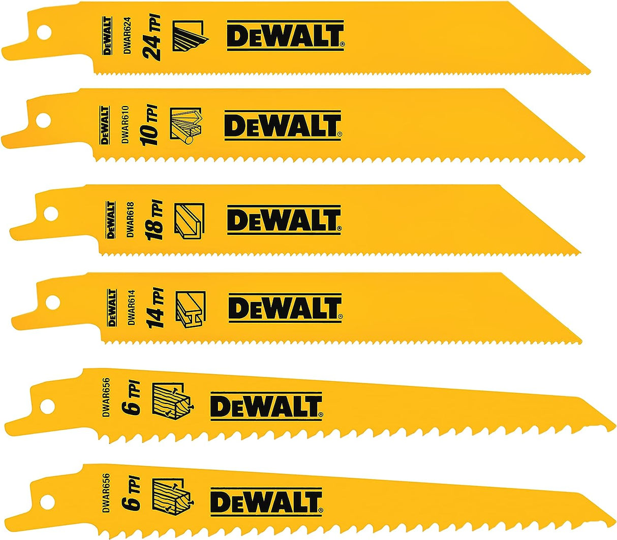 DeWalt Reciprocating Saw Blades, Metal/Wood Cutting Set, 6-Piece (DW4856)
