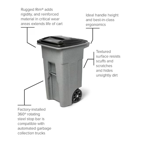 Toter 32-Gallons Black Plastic Wheeled Trash Can with Lid Outdoor