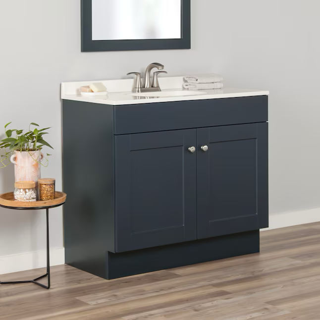 Project Source 36-in Deep Blue Single Sink Bathroom Vanity with White Cultured Marble Top