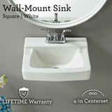 Project Source Lavabo de baño tradicional cuadrado blanco para montaje en pared (19,09 x 17,32 pulgadas)