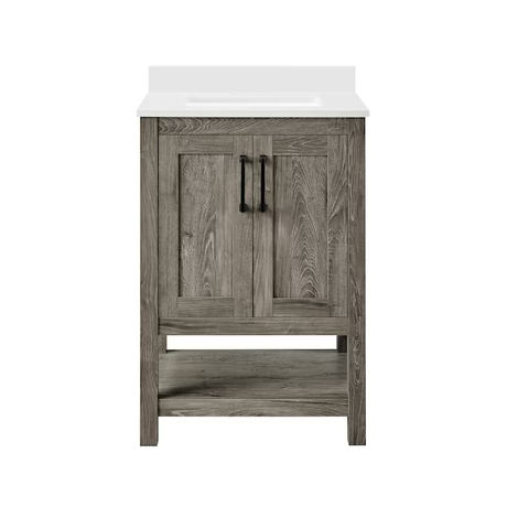 Style Selections Howell 24-in Weathered Brown Undermount Single Sink Bathroom Vanity with White Engineered Stone Top