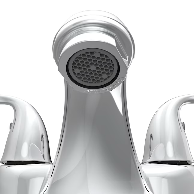 Project Source Webber Grifo para lavabo de baño WaterSense, cromado, de 4 pulgadas, con juego central y 2 manijas, con desagüe y placa para cubierta 