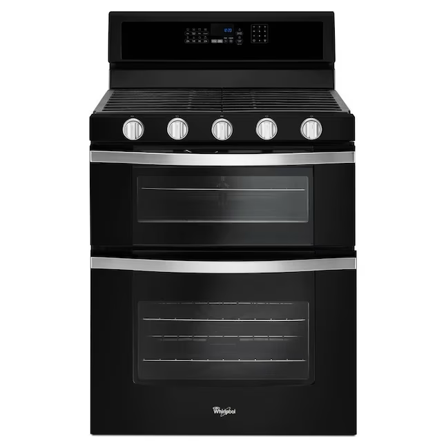 Whirlpool 30-in 5 Burners 3.9-cu ft / 2.1-cu ft Self-cleaning Convection Oven Freestanding Natural Gas Double Oven Gas Range (Black Ice)