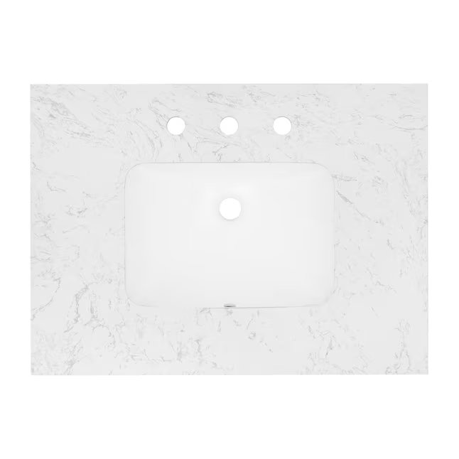 Allen + Roth Canterbury tocador de baño con lavabo individual bajo encimera, color blanco, de 30 pulgadas, con tapa de mármol de ingeniería de Carrara