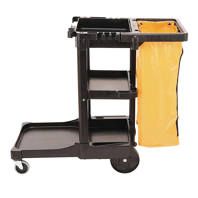 Rubbermaid Cleaning Cart with Zippered Bag, Black (3 Shelves)