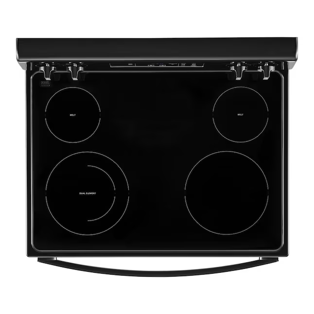 Whirlpool Cocina eléctrica independiente de 30 pulgadas con tapa de vidrio, 4 quemadores y 5.3 pies cúbicos (negra)
