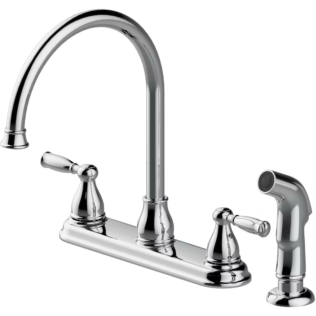 Project Source BRICE Polished Chrome Double Handle High-arc Kitchen Faucet (Deck Plate and Side Spray Included)