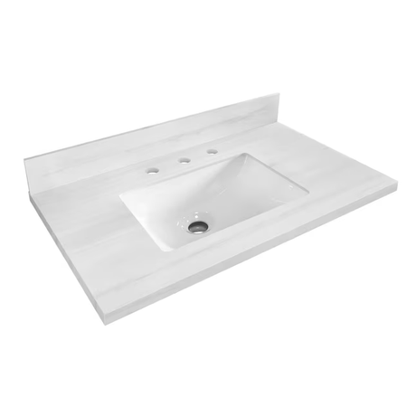 Allen + Roth Dolomiti Bianco Encimera de tocador de baño con 3 orificios y lavabo individual de piedra sinterizada blanca de 31 pulgadas