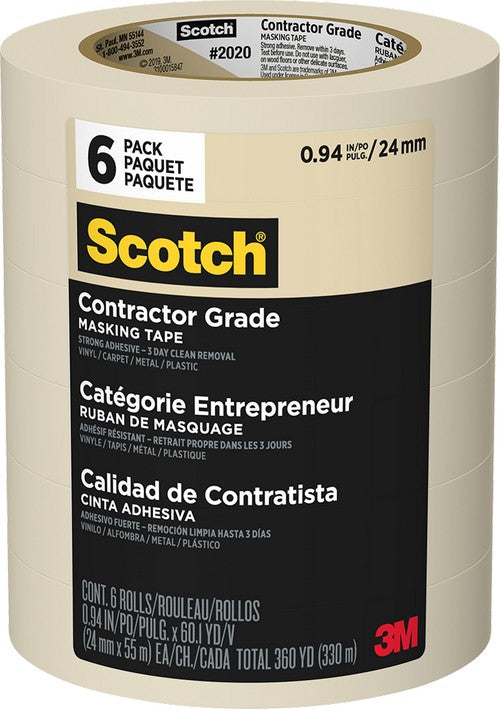 3M Scotch Contractor Grade Masking Tape 0,94 Zoll x 30 Yard (6er-Pack)