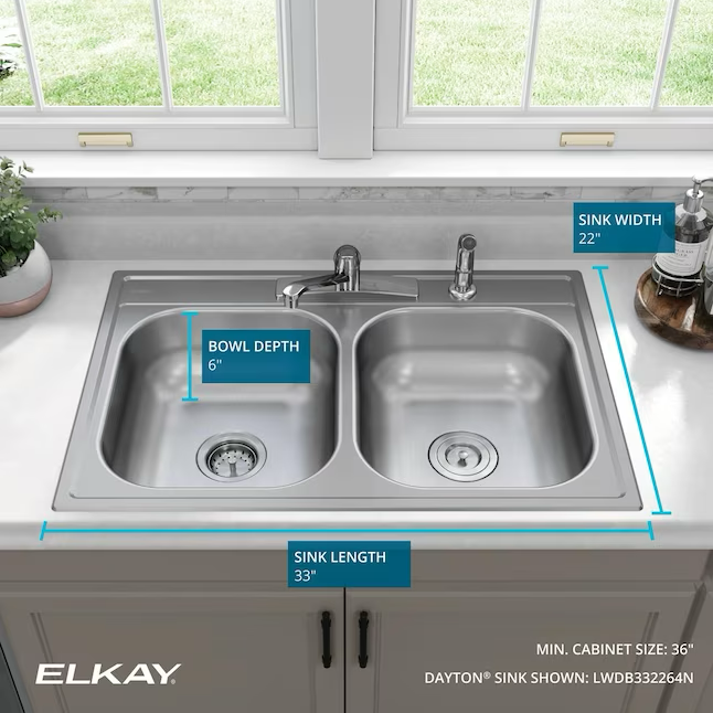Elkay Dayton Drop-In 33-in x 22-in Stainless Steel Double Equal Bowl 4-Hole Kitchen Sink
