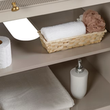 Allen + Roth Sandbanks - Tocador de baño con lavabo individual, color gris, de 30 pulgadas, con tapa de piedra de ingeniería blanca
