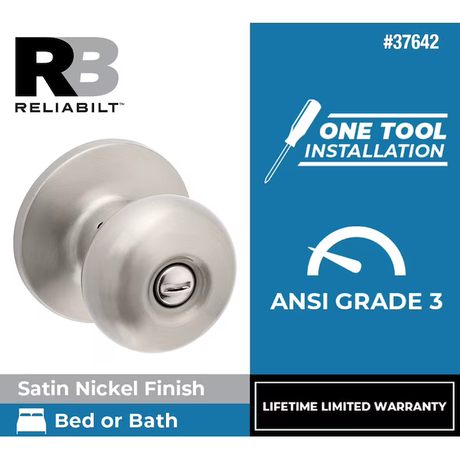 RELIABILT Baron Satin Nickel Interior Bed/Bath Privacy Door Knob