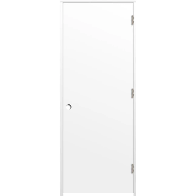 RELIABILT 30-in x 80-in Flush Hollow Core Primed Hardboard Left Hand Inswing Single Prehung Interior Door