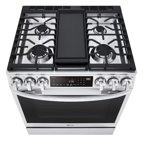 LG InstaView with Air Fry 30-in 5 Burners 6.3-cu ft Self-cleaning Air Fry Convection Oven Slide-in Smart Natural Gas Range (Printproof Stainless Steel)