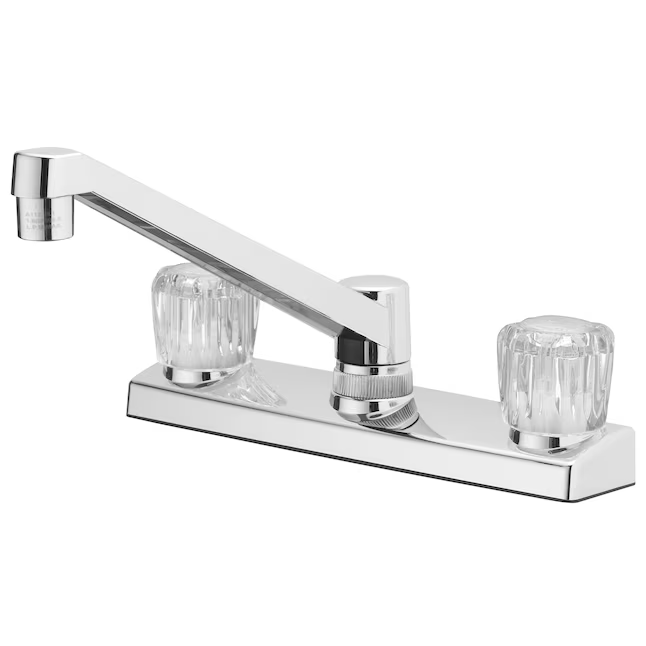 Project Source Chrome Double Handle Low-arc Kitchen Faucet with Deck Plate