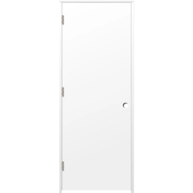 RELIABILT 28-in x 80-in Flush Hollow Core Primed Hardboard Right Hand Inswing Single Prehung Interior Door