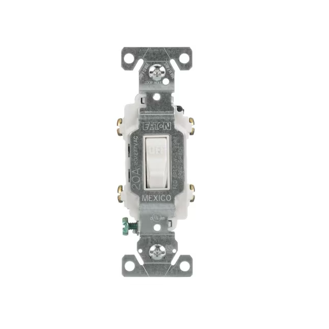 Eaton Interruptor de luz de palanca bipolar de 20 amperios, color blanco