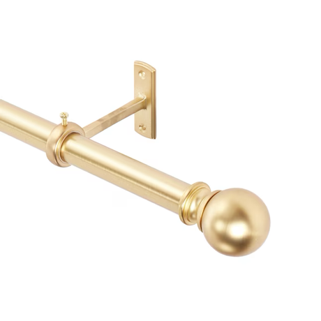 Allen + Roth Wallace 36-in to 72-in Brushed Gold Steel Single Curtain Rod with Finials