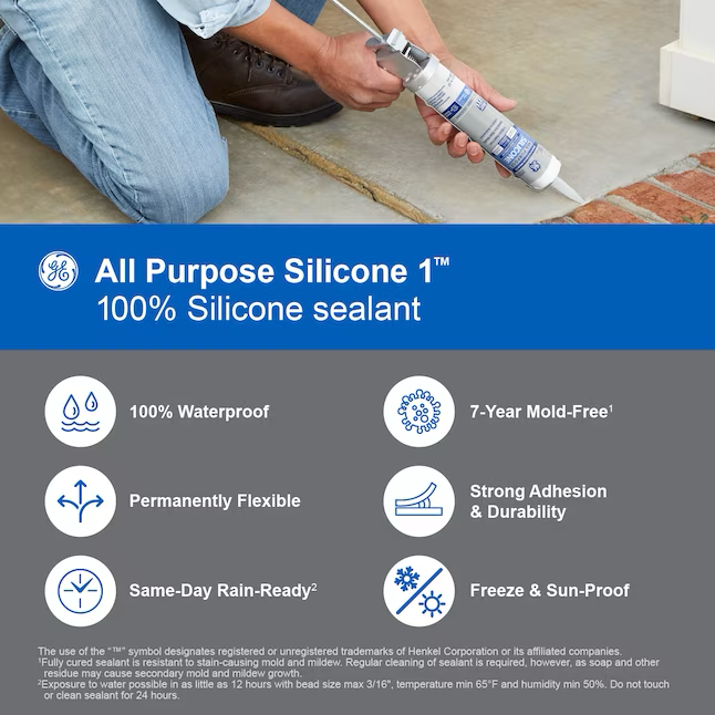 Masilla de silicona GE Silicone 1 para todo uso, ventanas, puertas y exteriores, 10.1 oz
