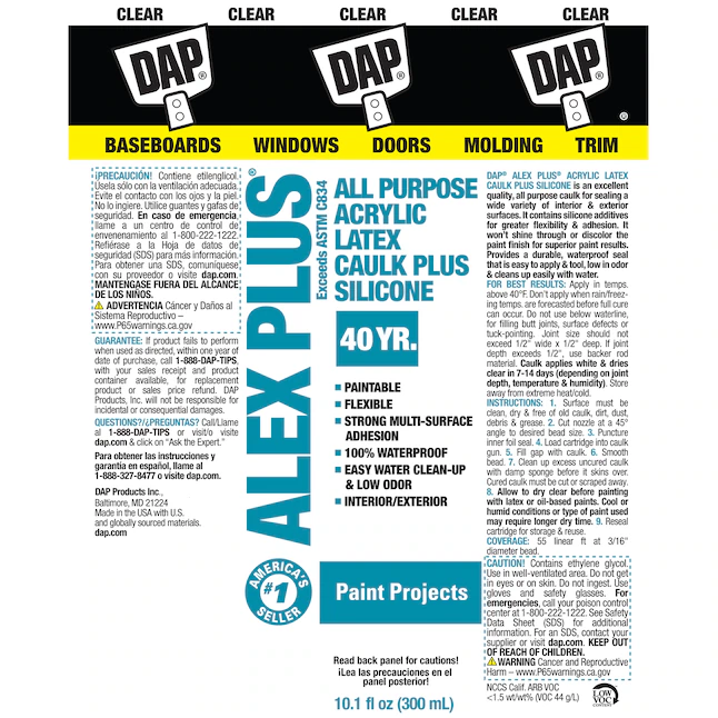 DAP Alex Plus Paintable Latex Caulk (10.1oz, Clear)