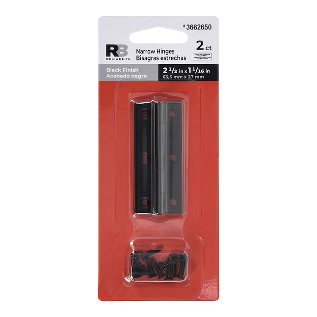 RELIABILT 180-Degree Narrow Surface Black Cabinet Hinge, 1 Pair (2-Pieces)