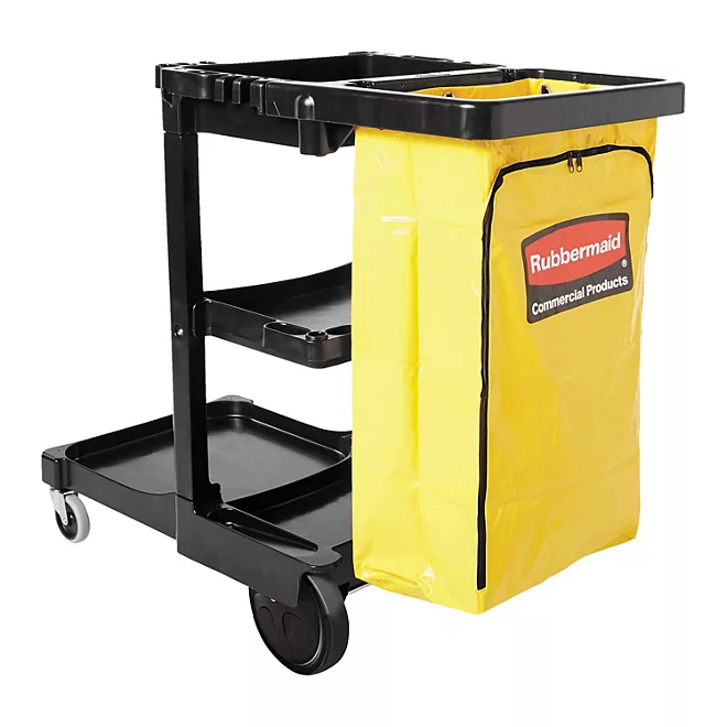 Rubbermaid Cleaning Cart with Zippered Bag, Black (3 Shelves)