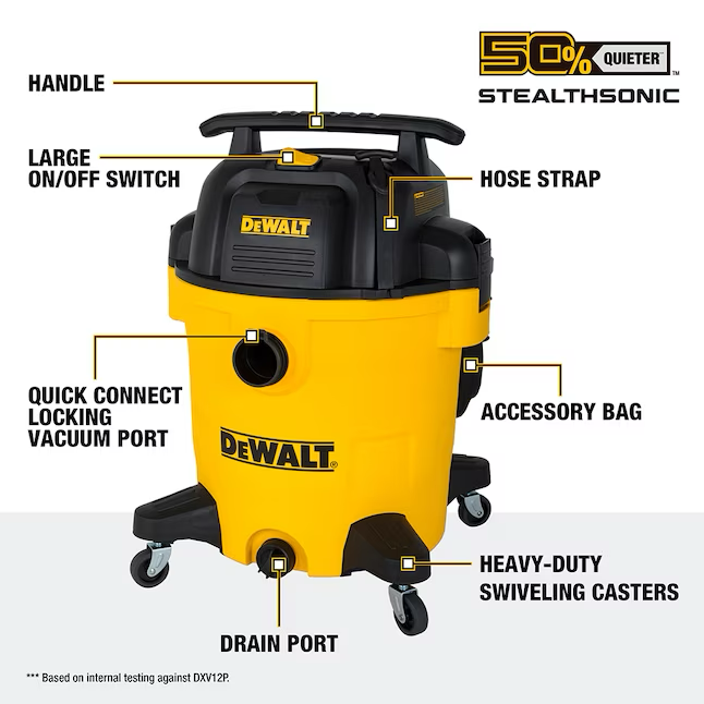DEWALT Stealthsonic Quiet 12-Gallons 5.5-HP Corded Wet/Dry Shop Vacuum with Accessories Included
