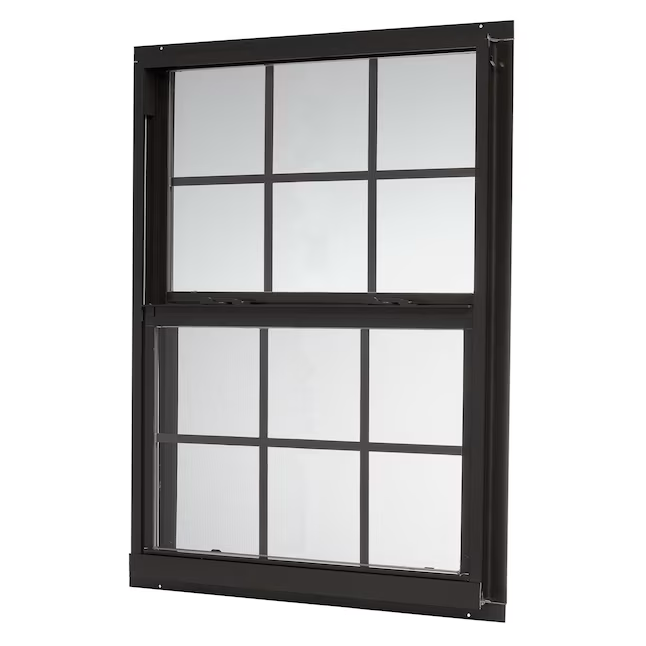 RELIABILT Serie 46000 Ventana de guillotina simple de baja emisividad de aluminio negro de nueva construcción con media pantalla de rejilla incluida