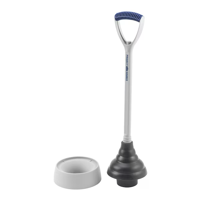 Project Source 5.75-in Gray Rubber Plunger with Storage Caddy Included 18-in Handle