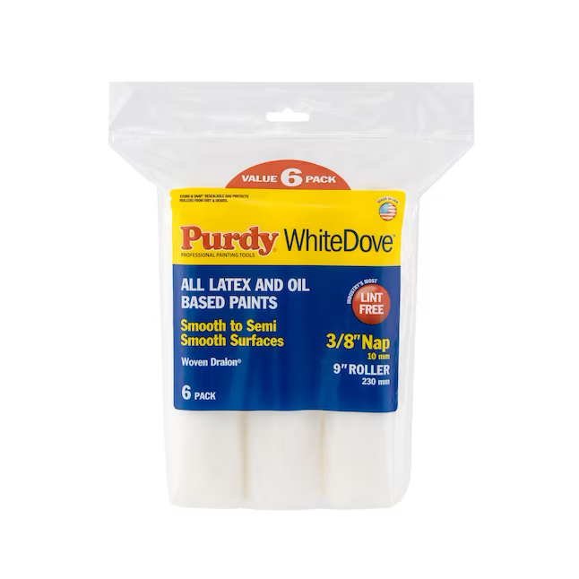 Purdy WhiteDove, paquete de 6 cubiertas para rodillo de pintura de fibra acrílica tejida de 9 x 3/8 pulgadas 