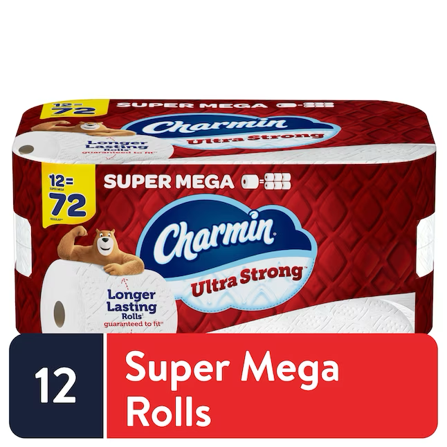 Papel higiénico Charmin Ultra Strong Super Mega, paquete de 12, 2 capas