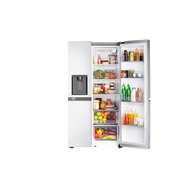 Refrigerador de dos puertas verticales LG de 27.6 pies cúbicos con máquina de hielo y dispensador de agua (acero inoxidable a prueba de impresión)