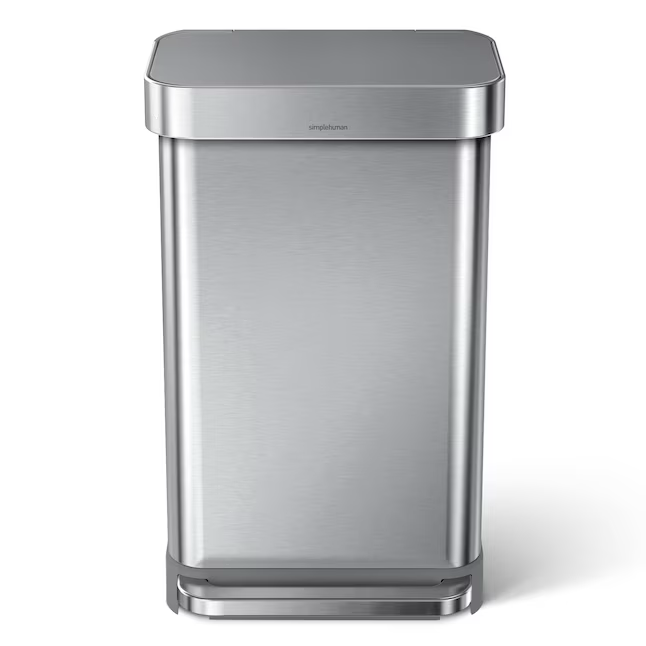 Simplehuman 45-Liter Brushed Stainless Steel Metal Kitchen Trash Can with Lid Indoor