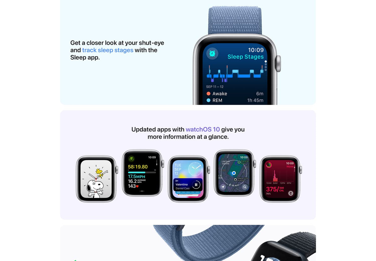 Apple Watch SE (2. Generation) 40-mm-Smartwatch mit silbernem Aluminiumgehäuse und sturmblauem Sportarmband S/M. 