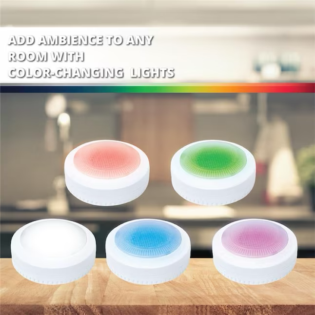 Ecolight Paquete de 6 luces LED con disco magnético RGBW con batería de 3 pulgadas y control remoto IR
