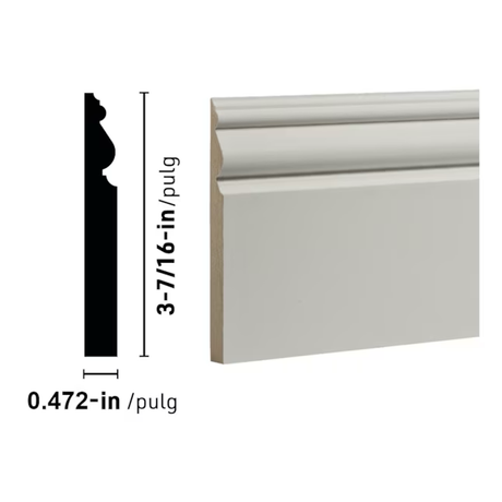 RELIABILT 15/32-in x 3-7/16-in x 12-ft Contemporary Primed MDF 3203 Baseboard Moulding
