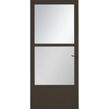 LARSON Southport Puerta contra tormentas de aluminio autoalmacenable de vista media marrón de 36 x 81 pulgadas con manija marrón