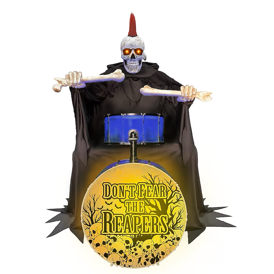 Haunted Living 4-ft Bluetooth Reaper Band LED Drummer Animatronic ...