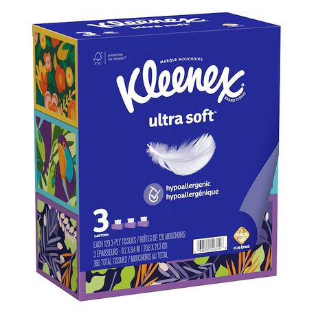 Paquete de 3 pañuelos faciales Kleenex (120 unidades)