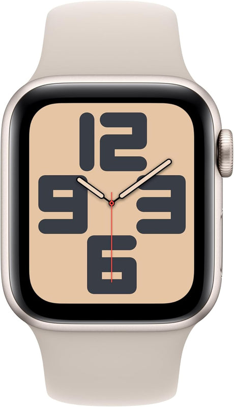 Apple Watch SE (2. Generation) 40-mm-Smartwatch mit Starlight-Aluminiumgehäuse und Starlight-Sportarmband S/M 