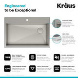 Kraus Kore Workstation Dual-mount 33-in x 22-in Stainless Steel Single Bowl 2-Hole Workstation Kitchen Sink