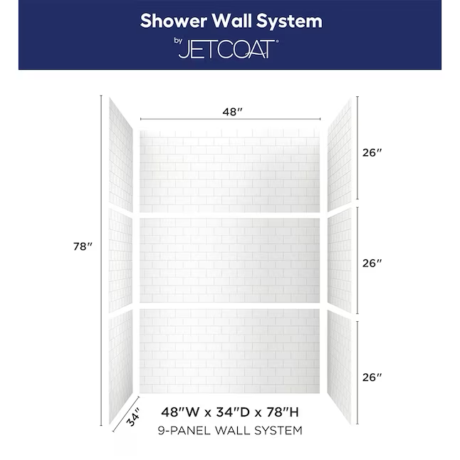 allen + roth 48-in x 34-in x 78-in 9-Piece Glue To Wall White Subway Alcove Shower Wall Surround