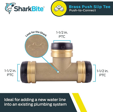 SharkBite 1-1/2 in. x 1-1/2 in. Brass Push Slip Tee