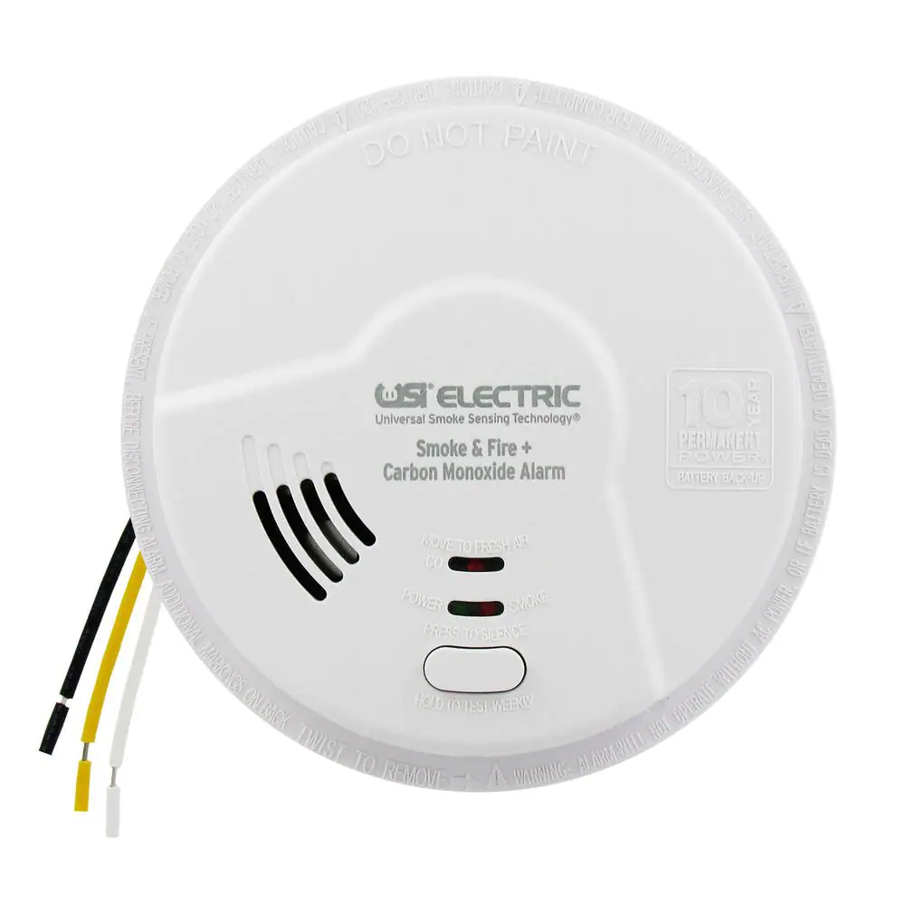 3-In-1 Smoke Fire and Carbon Monoxide Detector 10-Year Sealed Battery Backup Hardwired Microprocessor Intelligence