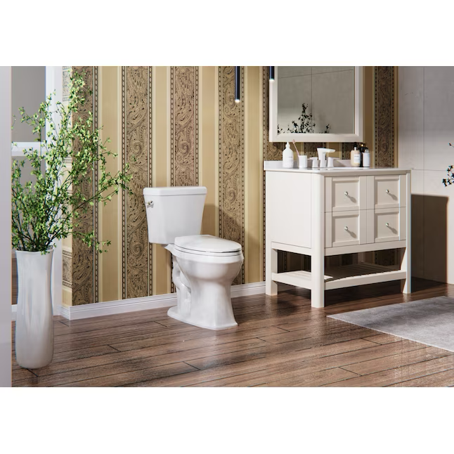 Project Source Danville White Elongated Chair Height 2-piece WaterSense Toilet 10-in Rough-In 1.28-GPF