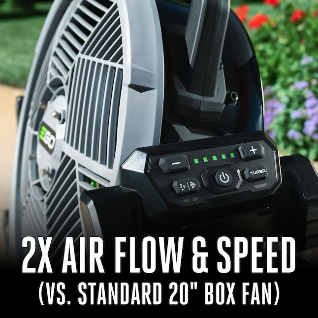 EGO 18-in 56-Volt 5-Speed Indoor or Outdoor Silver and Black Misting Floor Fan (Battery and Charger Not Included)