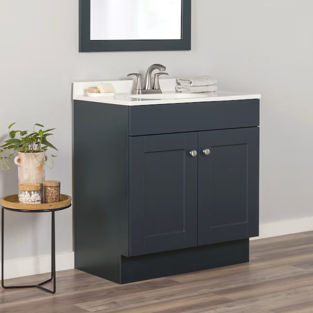 Project Source 30-in Deep Blue Single Sink Bathroom Vanity with White Cultured Marble Top