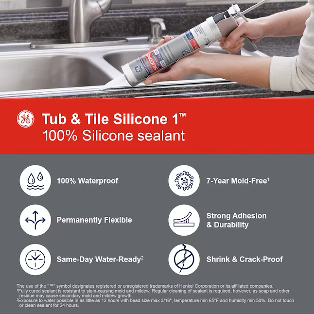 GE Silicone 1 Tub and Tile, Kitchen and Bath 10.1-oz Clear Silicone Caulk