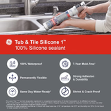 GE Silicone 1 tina y azulejos, cocina y baño, masilla de silicona transparente de 10.1 oz