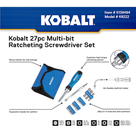 Kobalt 27-Piece Plastic Handle Magnetic Ratcheting Assorted Multi-bit Screwdriver Set